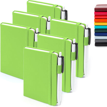 feela 6 Pack Pocket Small Notebooks Bulk, Mini Cute Memo Notepads Hardcover College Ruled Lined Journals with Pen Holder for Women Girls Office School, with 6 Black Pens, 3.5”x 5.5”, A6, Rose Pink