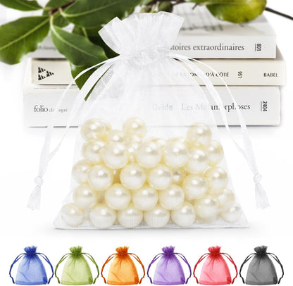 ANZNKU 50PCS White Organza Bags 3x4, Small Gift Bags Bulk for Sachet Jewelry Candy Treat, Mini Mesh Bag Drawstring for Wedding Bridal & Baby Shower, Party Favor Bag for Easter Mothers Day Birthday