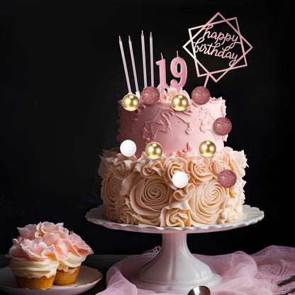 Yerliker 34 Pcs Happy Birthday Cake Toppers Decorations Birthday Candles DIY Cake Decor for Men Women Wedding Anniversary(Gold)