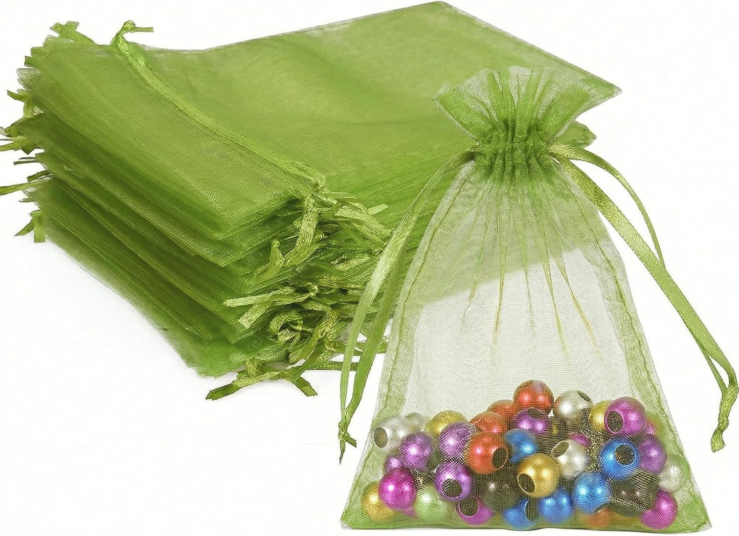 Wudygirl 100pcs 5X7 Inches White Organza Bags Christmas Drawstring Pouches Party Wedding Favor Bags Goodie bags(White 5x7)