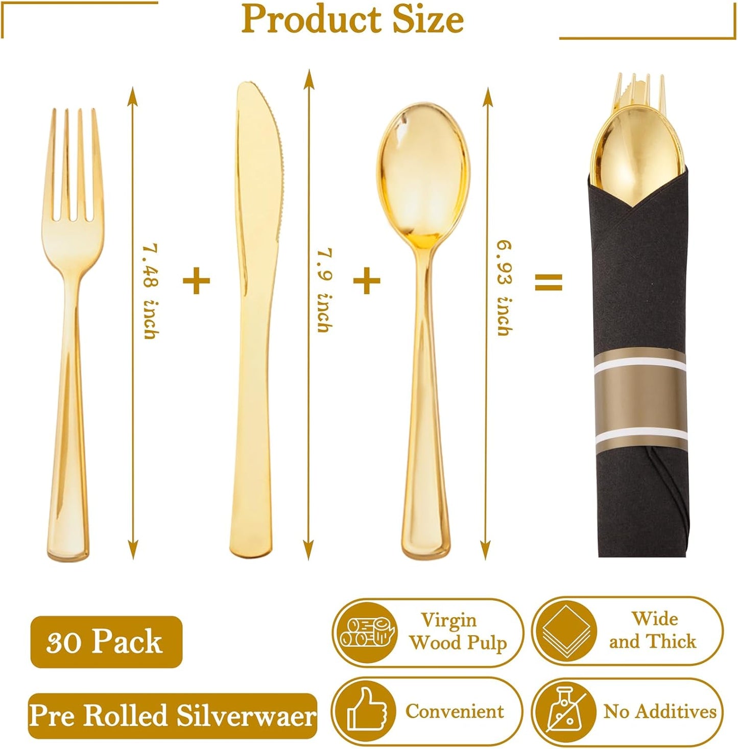 Supernal 240 Silver Plastic Silverware Set - 60 Sets Pre Rolled Napkins with Cutlery - Mirror Polished Real Look Disposable Silver Utensils- Elegant Heavy Duty Flatware for Weddings & Catering
