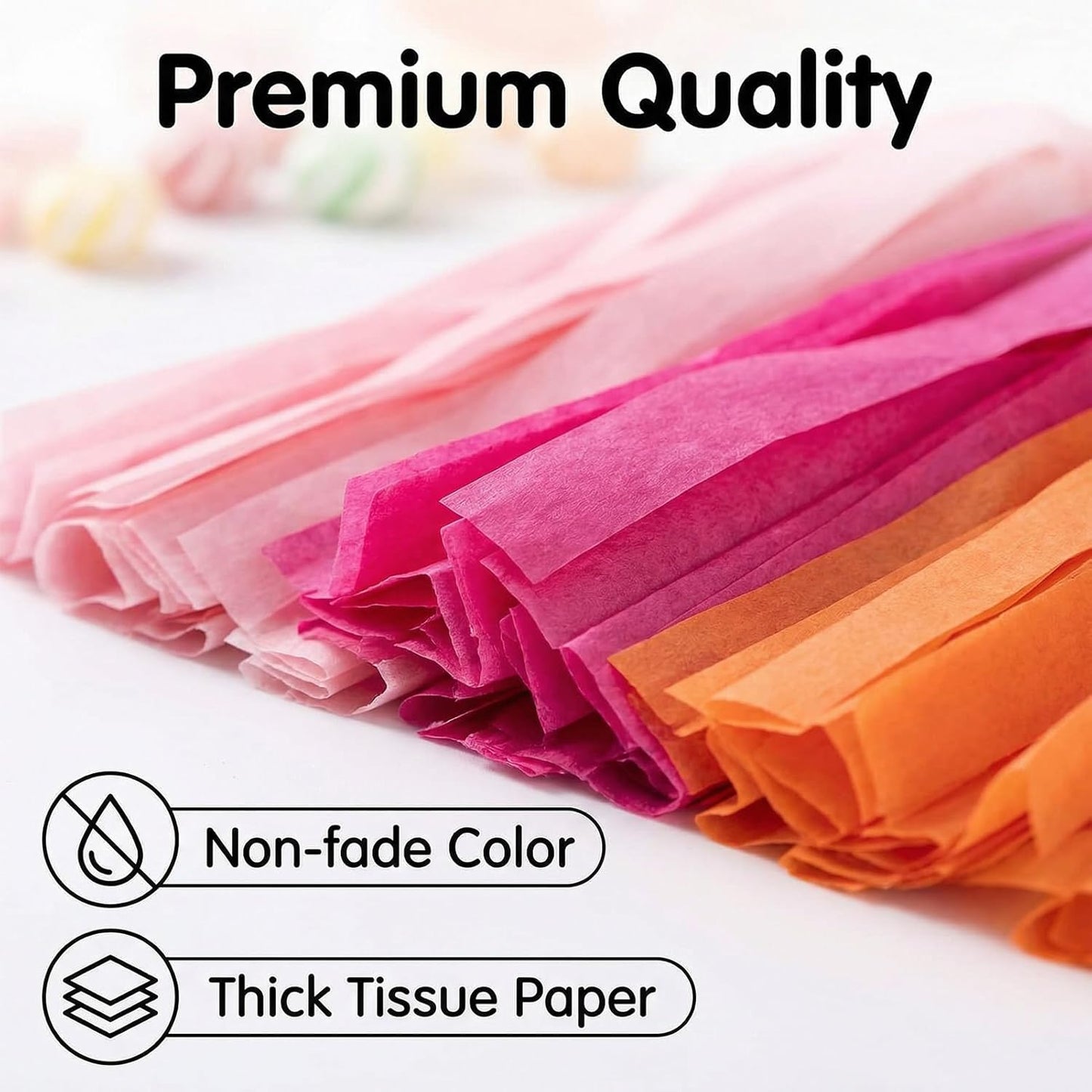 Tissue Paper Tassel Garland – 15-Pack Pink, Rose & Orange, 14-Inch DIY Party Decor for Baby Shower, Wedding & Photo Backdrop