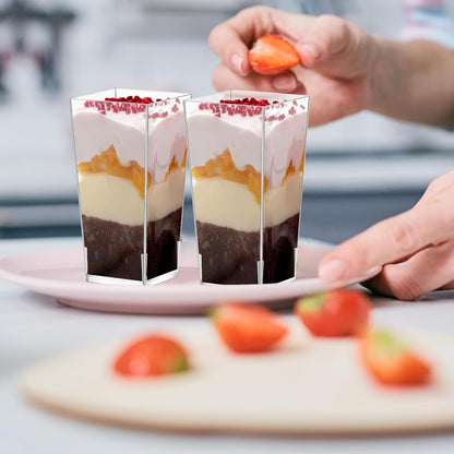 Uiifan 500 Pack 3 oz Mini Dessert Cups Tall Clear Plastic Parfait Cups for Desserts, Appetizers, Mousse Chocolate Dessert(Square Shape)