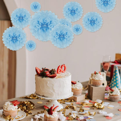 Tissue Paper Pom Poms, Pink Tissue Paper Flowers, Hanging Flower Balls for Weddings Fiesta Parties Birthday Baby Showers Classroom Bridal Shower Decoration (18Piece Set-6/10/12/14Inch)