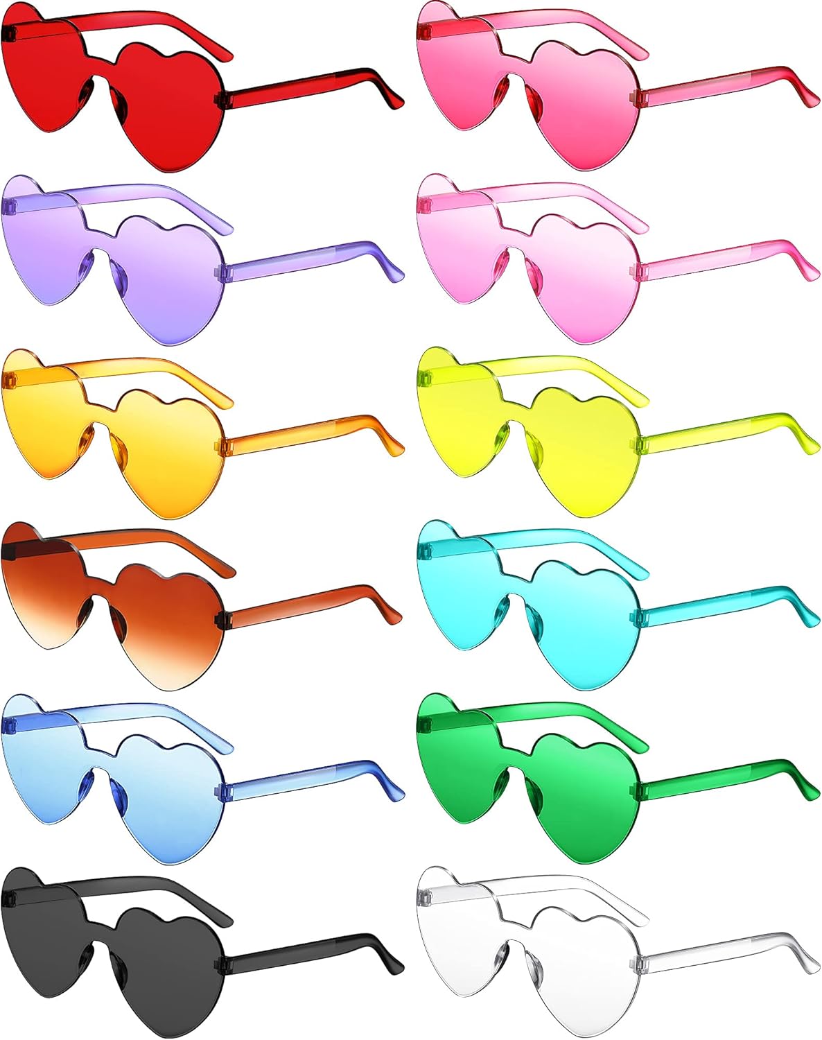 Photect 12 Pair Heart Shaped Sunglasses Neon Color Transparent Heart Glasses for Women Party Favor
