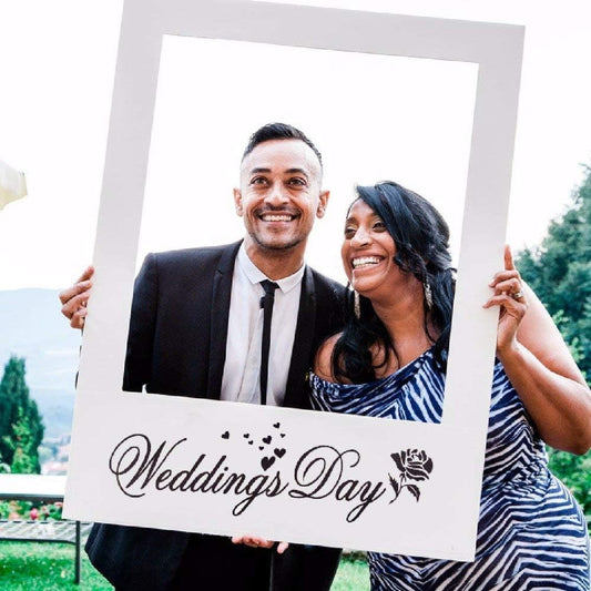 Photo Booth Prop, 1pcs Wedding Day Cardboard Photobooth Picture Selfie Frame (Wedding Day White)