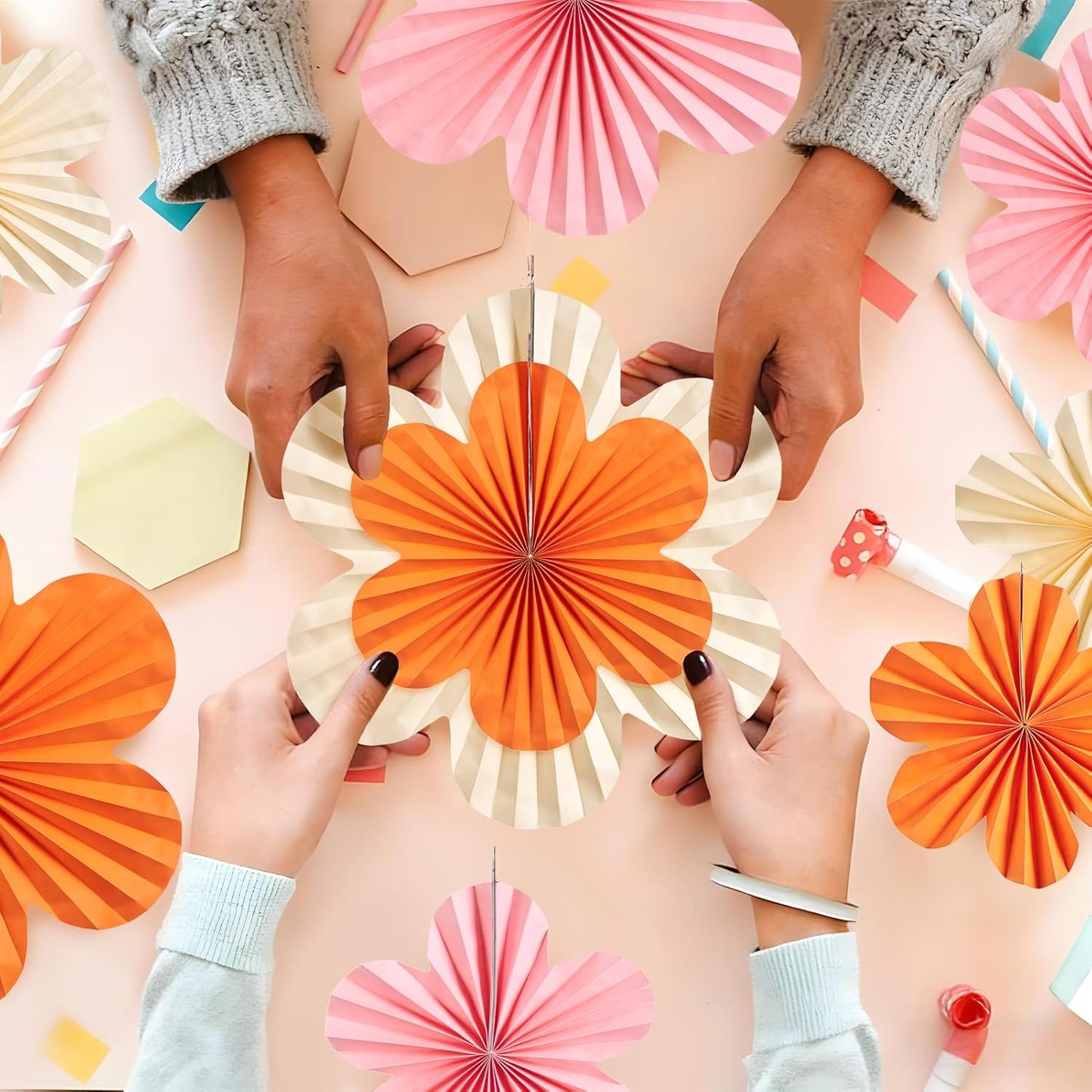 Easy Joy Paper Leaves Decorations for Wall Paper Fans Classroom Decoration Leaves Backdrop Decor Wall Decor,Set of 9