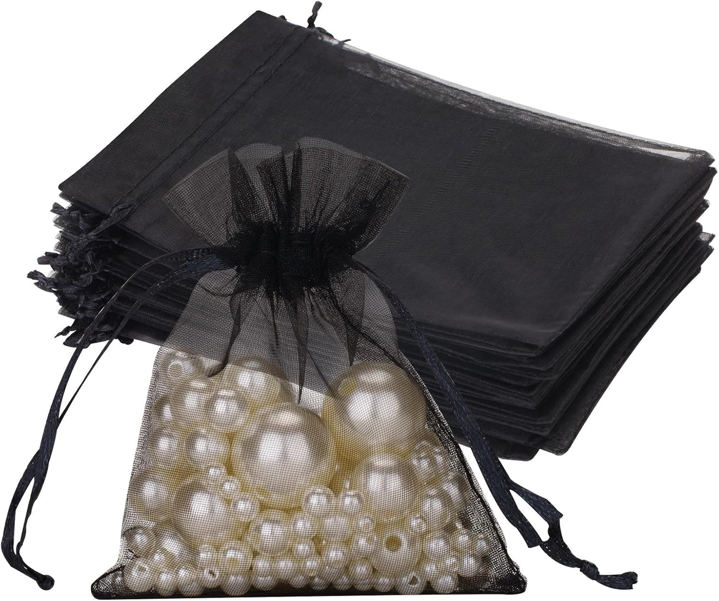 joycraft 50Pcs Organza Bags, 2x3 inch Gift Favor Bags, White Wedding Favor Bags, Jewelry Pouches with Drawstring, Mesh Bags Drawstring for Jewelry, Festival, Makeup, Candy, Desserts