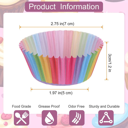 100 Pack Rainbow Cupcake Liners, Standard Size Greaseproof Baking Cups, Colorful Muffin Wrappers for Birthday Party, Wedding, cupcake liners for baking