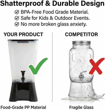 Beverage Dispenser 5 Gallon Drink Dispenser with Spigot, Juice Dispensers for Parties, Black Base