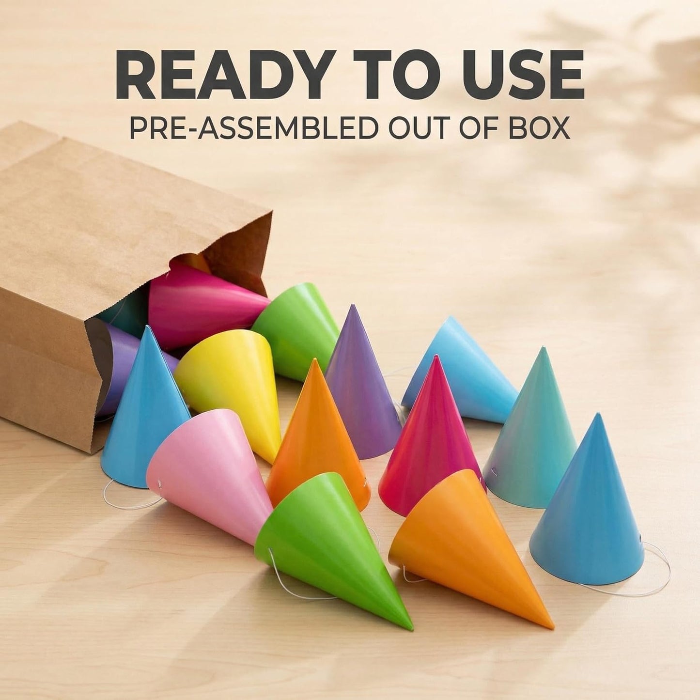 Pre-Assembled Pastel Party Hats for Kids, Birthday Party Hats for Adults