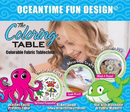 Animal Fun Design – Square Tablecloth 60”X60” – Interactive Coloring Tablecloth for Kids - Poly/Cotton Fabric – Washable and Reusable – DIY Activity for Children and Adults