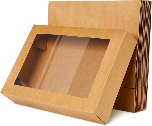 Gersoniel 19x14x4 Inch Half Sheet Cake Boxes Large Rectangle Bakery Boxes with Window Cardboard Treat Packaging Bakery Take out Containers for Pastry Baking Donuts Cupcake Pie(White,10 Pack)