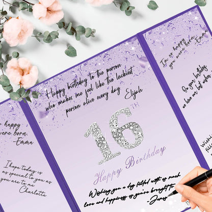 Crenics Sweet 16 Birthday Decorations, Creative Rose Gold 16th Birthday Guest Book Alternative, Large 16th Birthday Signature Book 12" x 18", Great 16 Years Old Birthday Gifts for Girls