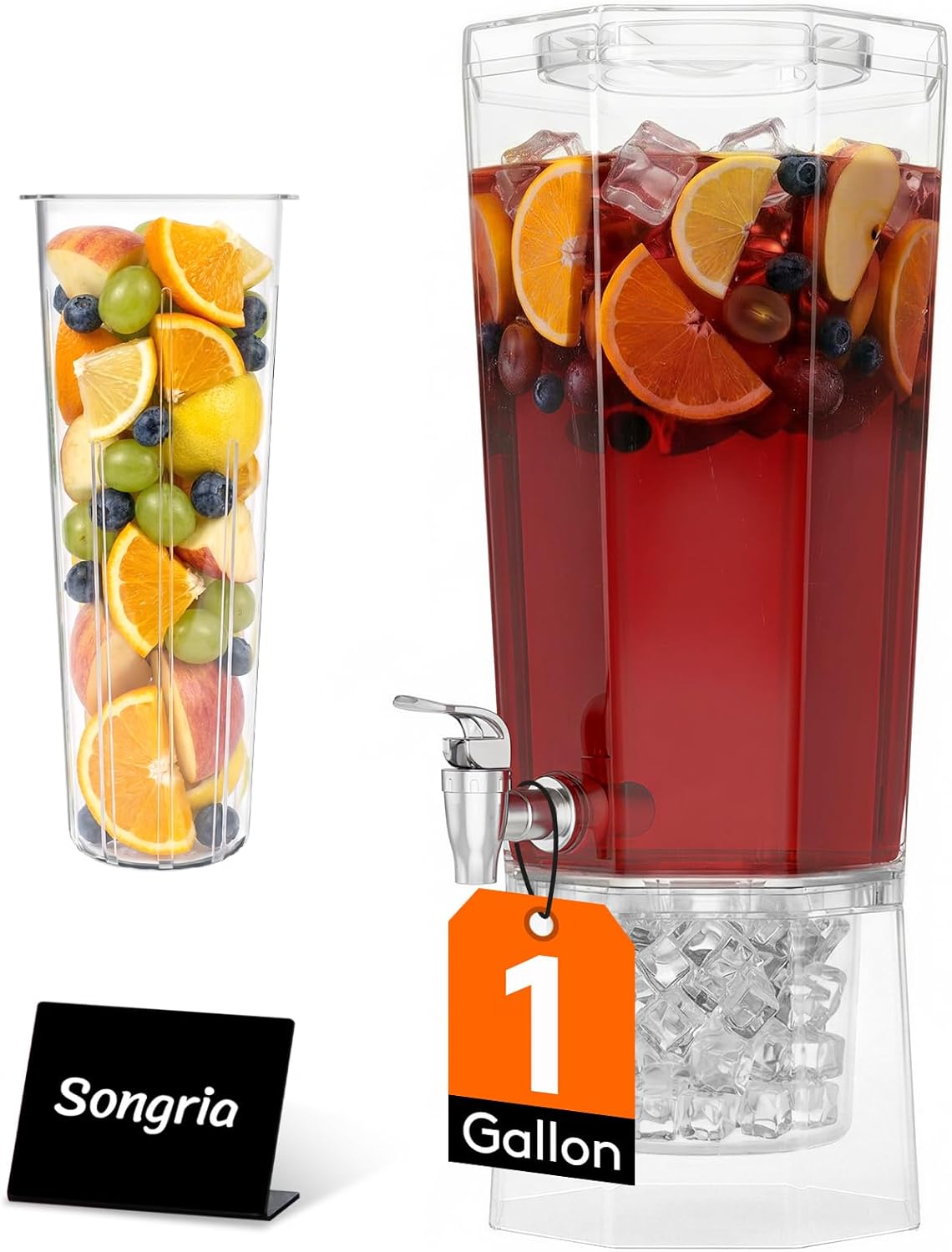 Lifewit 1 Gallon Drink Dispenser for Parties 2 Pcs, Plastic Beverage Container for Juice/Tea/Soda with Stand & Ice Core, Clear Lemonade Dispenser with Spigot, BPA Free Water Pitcher 39 x 16 cm/15x6"