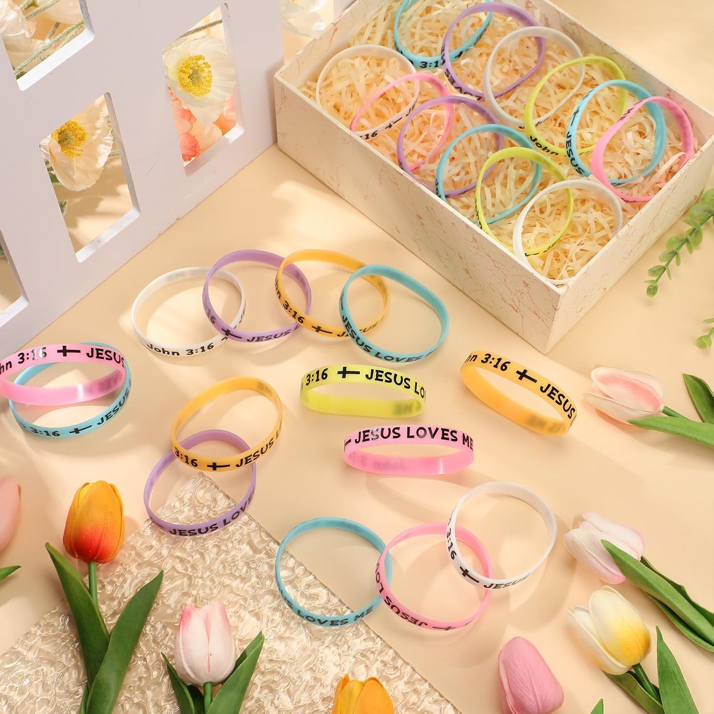Tondiamo 60 Pcs Vbs 2026 Glow in The Dark 8'' Christian Wristbands Bulk, John 3:16 Bible Verse Luminous Bracelet with Scripture Words Christian Gift for Missionaries Religious Church (Stylish)