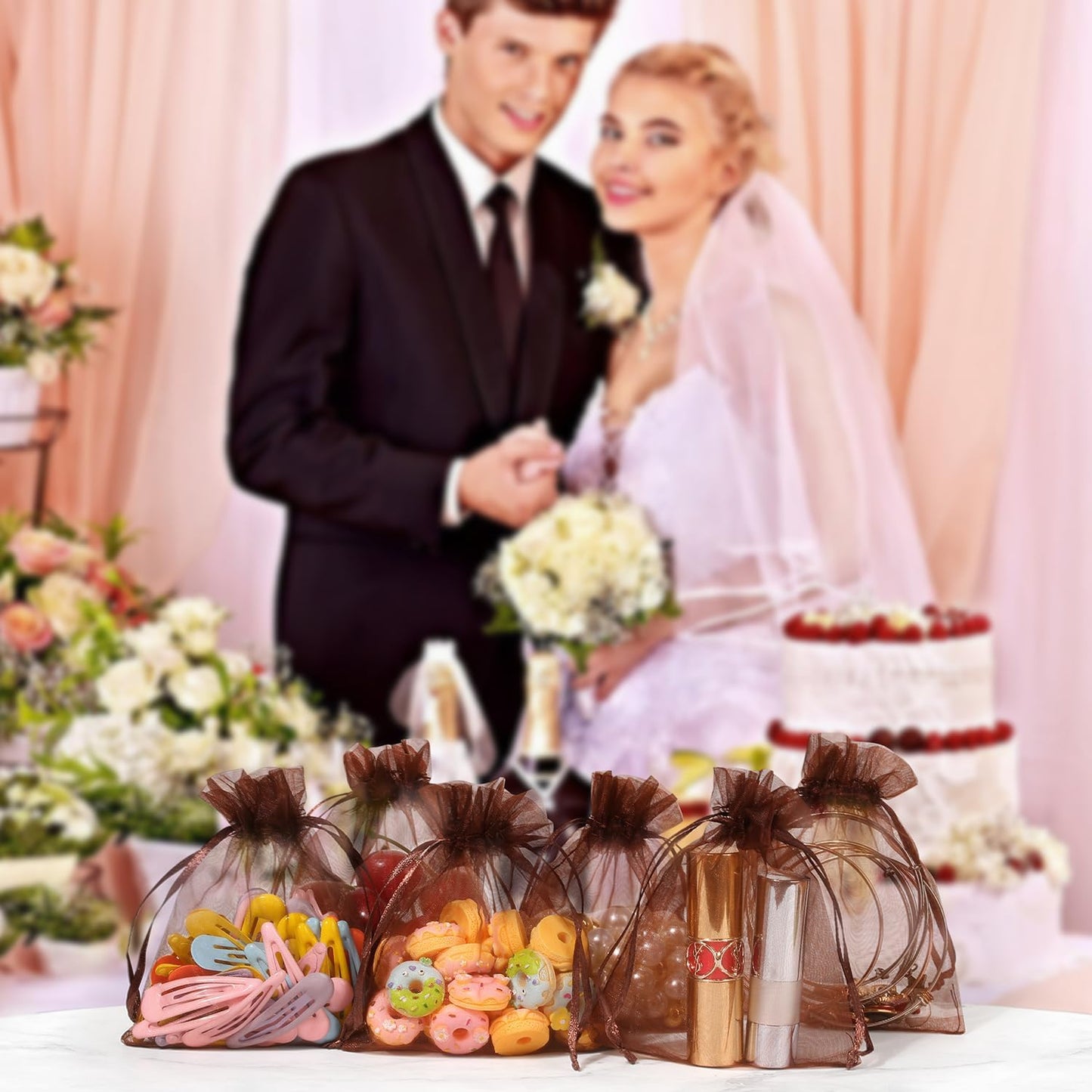 Hopttreely 100PCS Premium Sheer Organza Bags, White Wedding Favor Bags with Drawstring, 4x4.72 Jewelry Gift Bags for Party, Jewelry, Christmas, Mother's Day, Festival, Bathroom Soaps, Makeup Organza Favor Bags