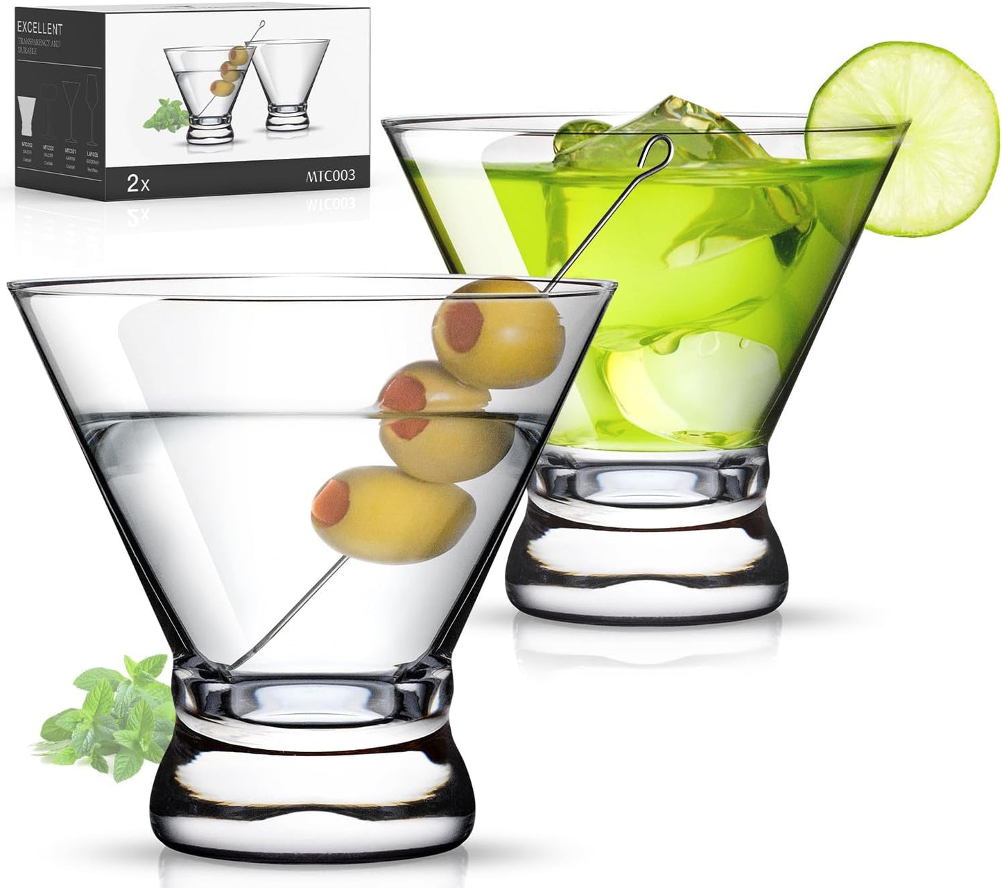 LUNA & MANTHA Martini Glasses, Martini Cocktail Glasses for Margarita, Manhattan, Cosmopolitan, Espresso, Home Bar, Evening Parties, Birthdays, Housewarming Gift,8oz-Stemless Set of 4