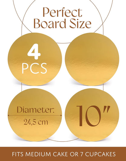Premium Cake Boxes with Cake Boards Set - 12 Front-Loading Sturdy Cardboard Cake Boxes 10", 12 White/Gold Greaseproof Boards 10 Inch - Window Cake Box Set