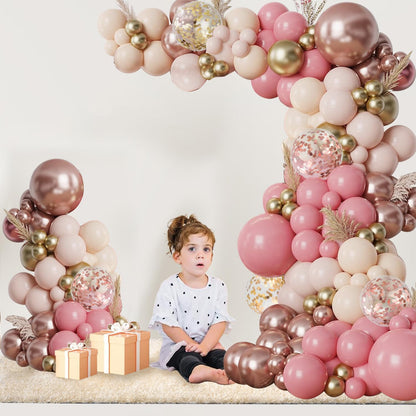 Pink Gold White Balloon Arch Kit - 144 PCs Pastel Light Pink and Beige Sand White Gold Chrome Balloons for Mothers Day Girls Women Birthday Bridal Shower Engagement Wedding Party Decorations