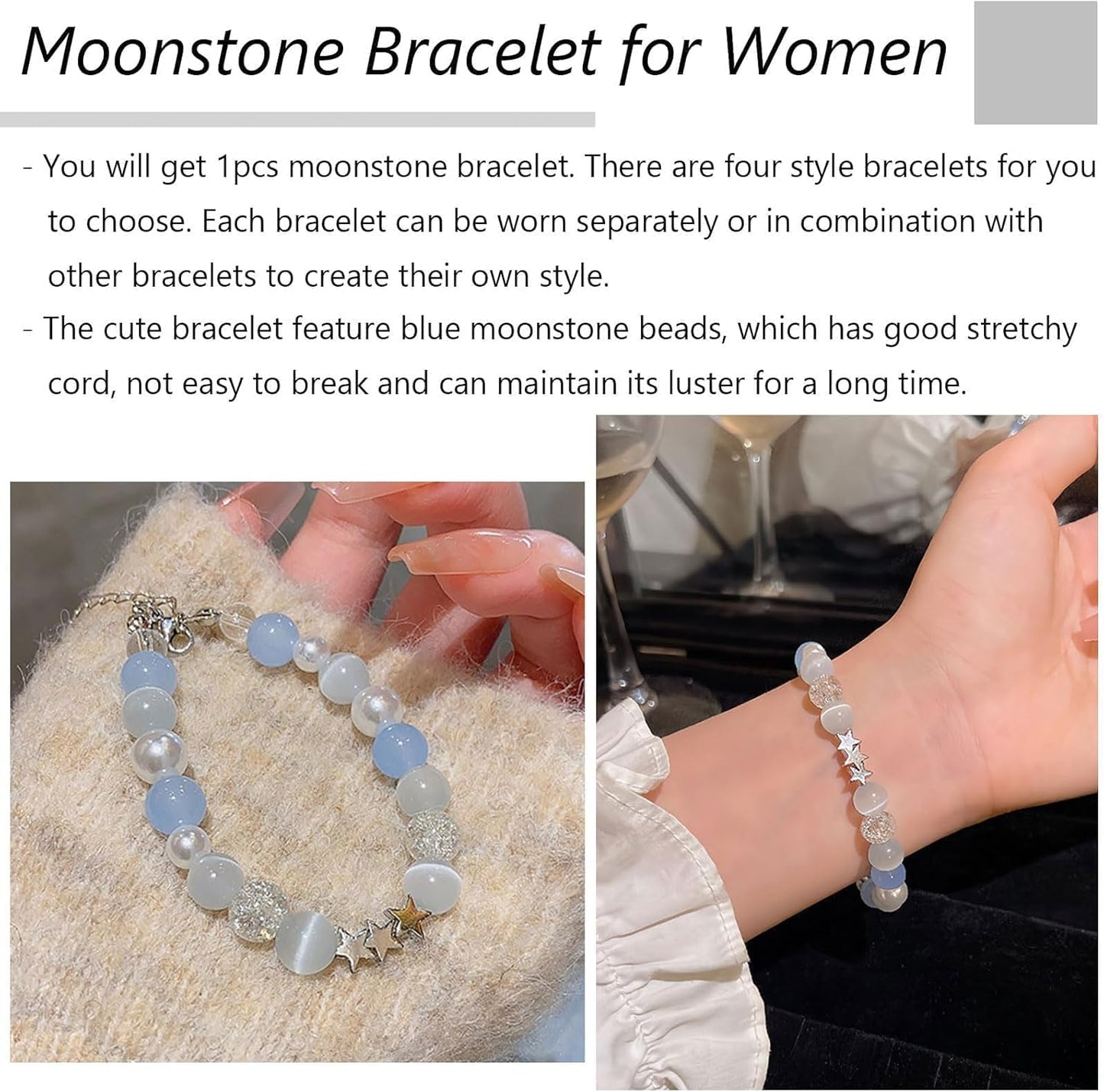 Long tiantian Moonstone Bracelet Glow in the Dark Bracelets Moonstone Jewelry for Women Crystal Bracelet Glow in the Dark Jewelry for Women Trendy Gifts for Christmas