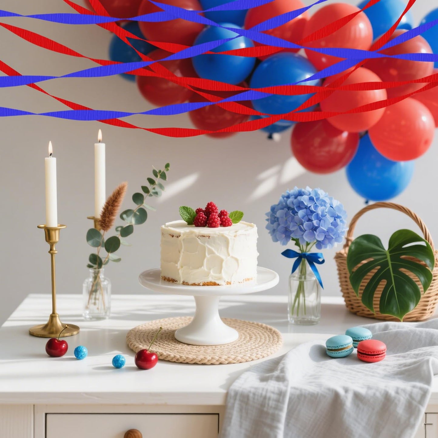 4 Crepe Paper Streamers Rolls, 328ft Pack of Red and White Crepe Paper for Birthday Baby Shower Wedding Christmas Valentines Day Party Decorations (1.8 inch x 82 ft/Roll)