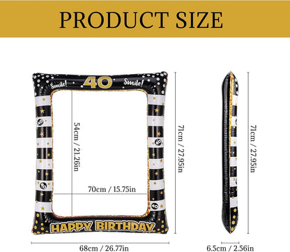 Andiker 40th Inflatable Birthday Selfie Frame, Black Gold Photo Booth Props Funny Picture Frame for Party Decorations