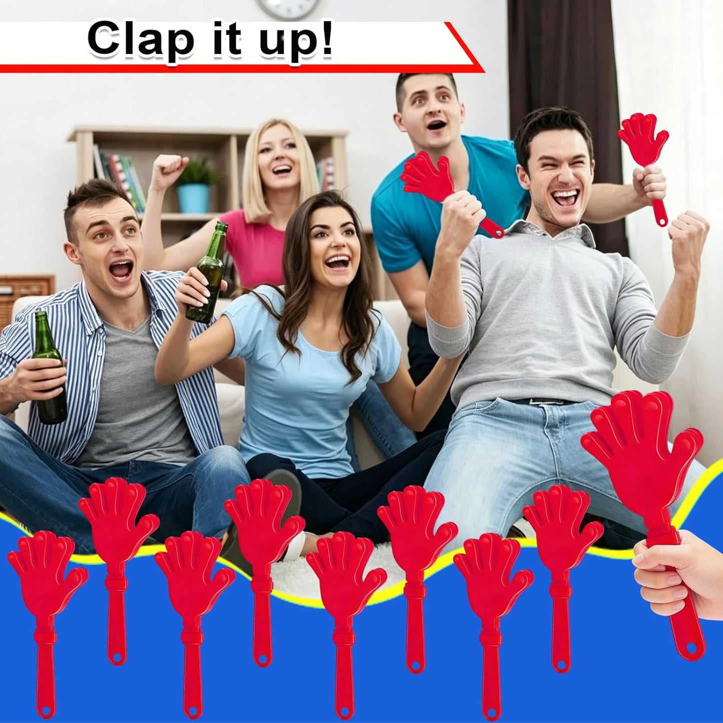 8PCS Hand Clappers 7.5 Inch Clapping Noisemakers Plastic Noise Makers Mini Hand Soundboard Party Favors Noise Maker Clacker for Birthdays Games Ball Dance Football Sporting Events Cheers Supplies