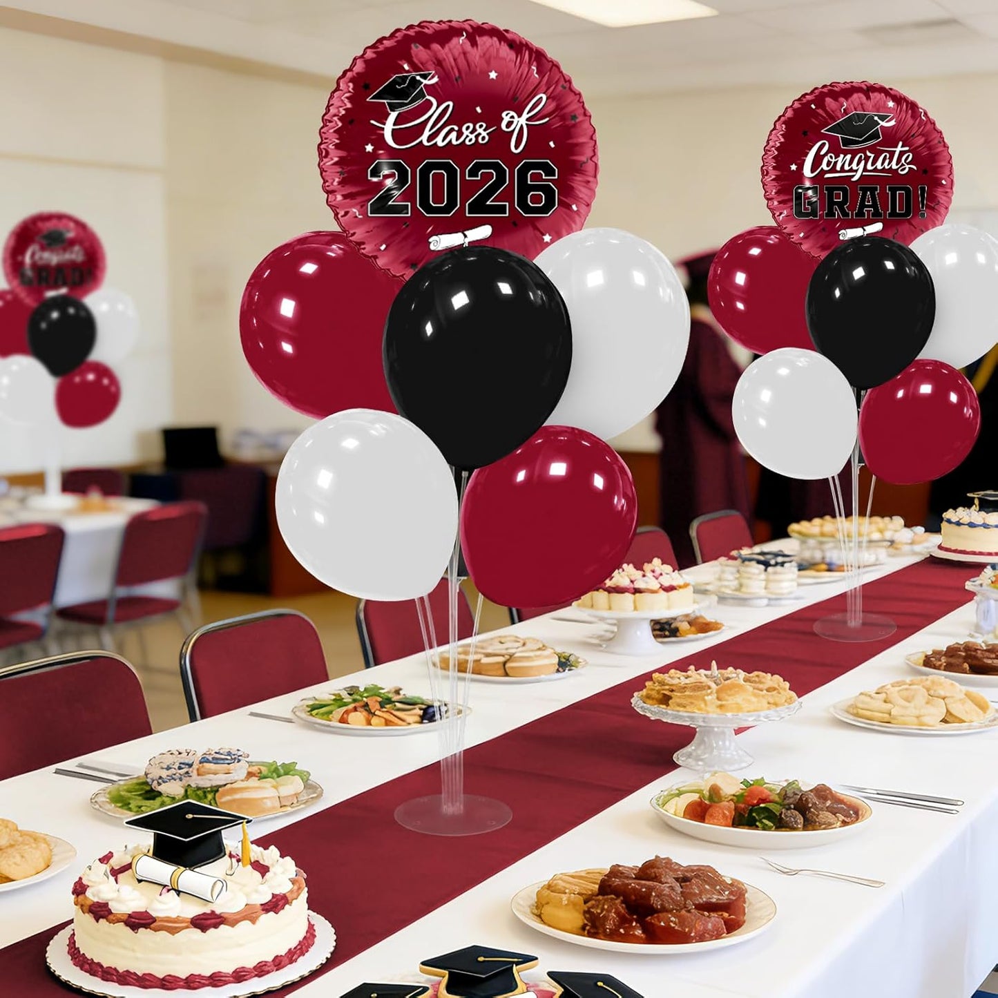 Graduation Decorations - 4 Set Balloon Stands, Class of 2026 Congrats Grad Table Centerpieces for Graduation Party Supplies(Gold& Black)