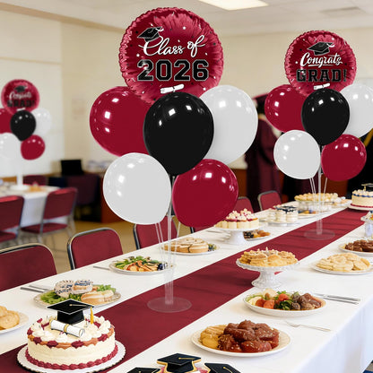 Graduation Decorations - 4 Set Balloon Stands, Class of 2026 Congrats Grad Table Centerpieces for Graduation Party Supplies(Gold& Black)