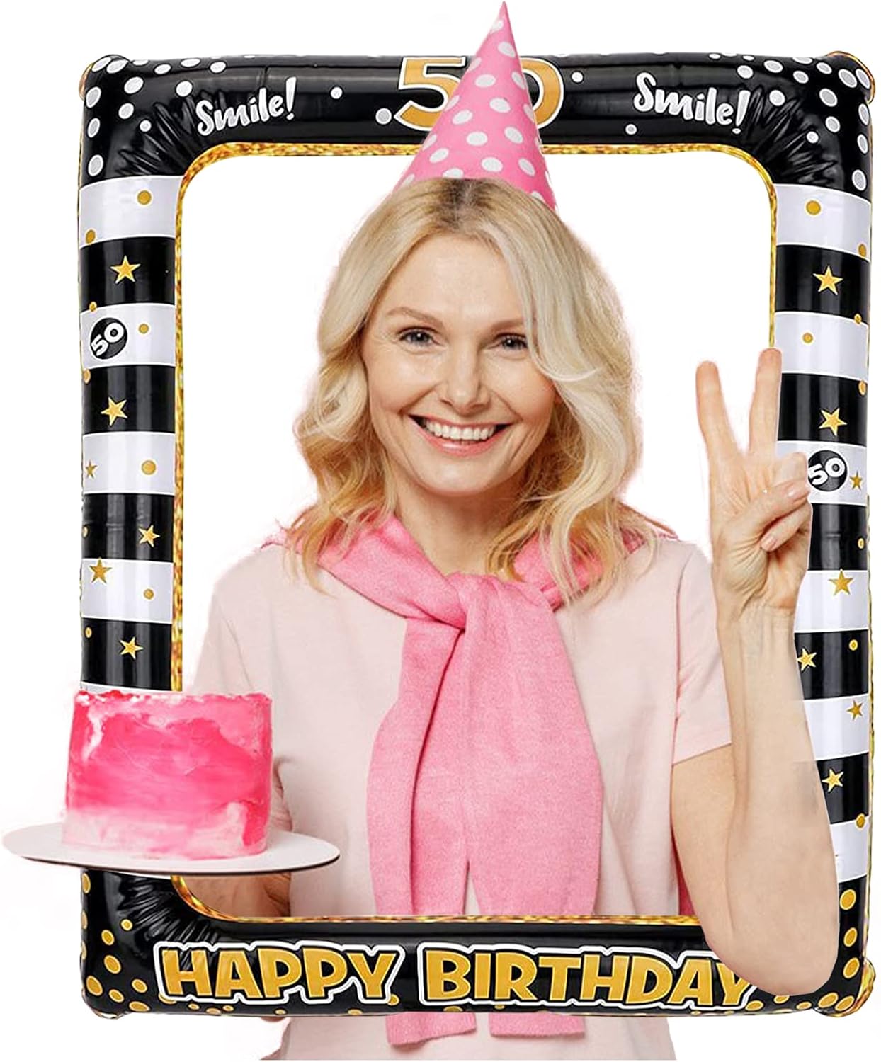 Andiker 40th Inflatable Birthday Selfie Frame, Black Gold Photo Booth Props Funny Picture Frame for Party Decorations