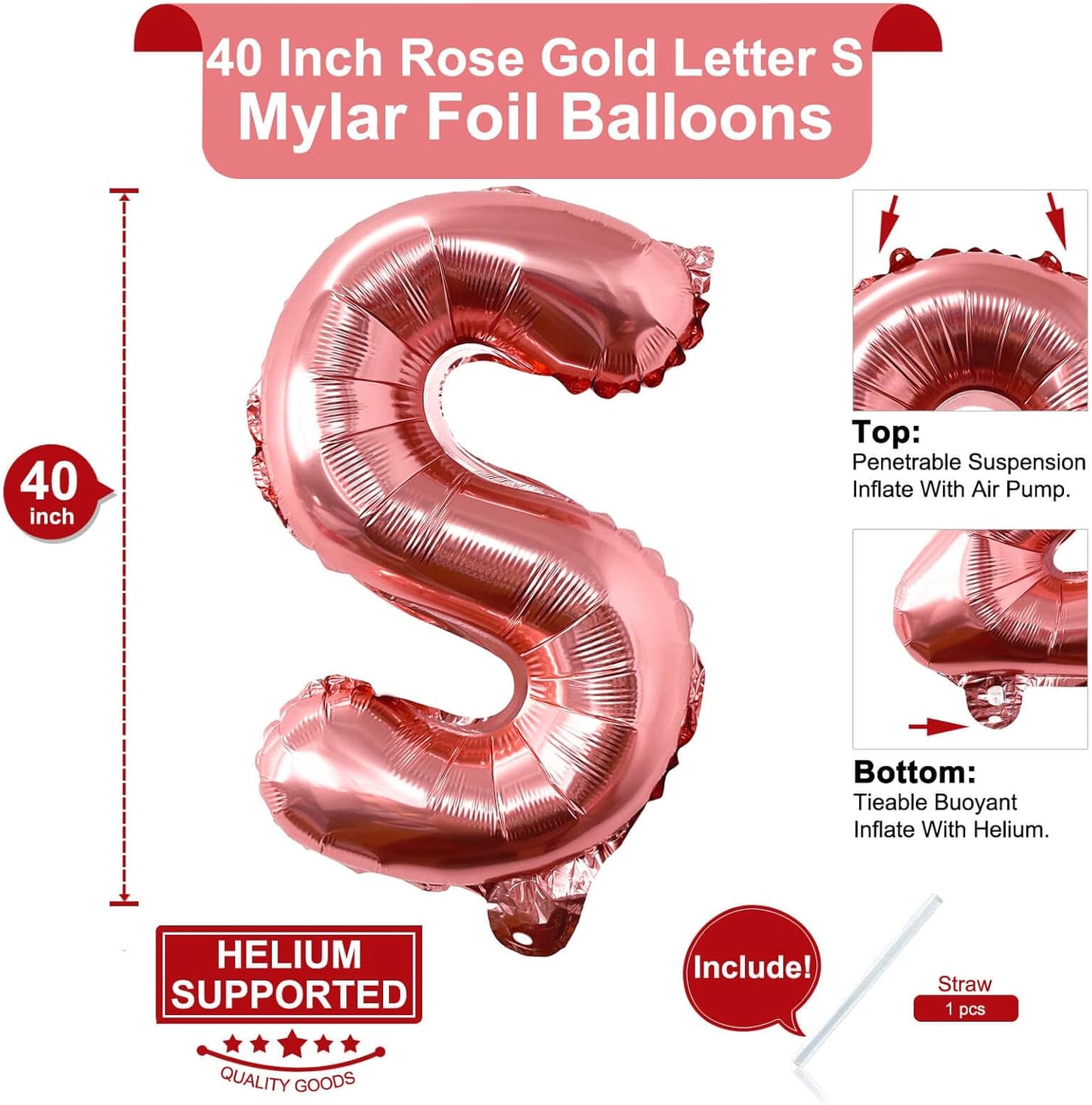 Lovoir 40 Inch Large Rose Gold Letter A Balloons Big Size Jumbo Mylar Foil Helium Balloon for Birthday Party Celebration Decorations Alphabet Rose Gold A