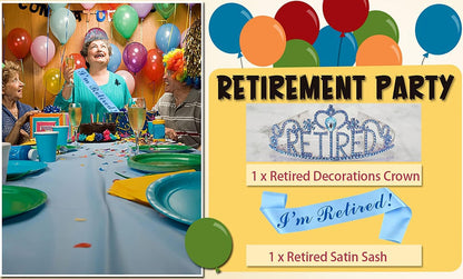 JETKONG Retirement Party Decorations Retired Tiara/Crown, Retired Sash for Women Retirement Gifts, Retirement Party Supplies, Gifts, Favors (Rose Gold)