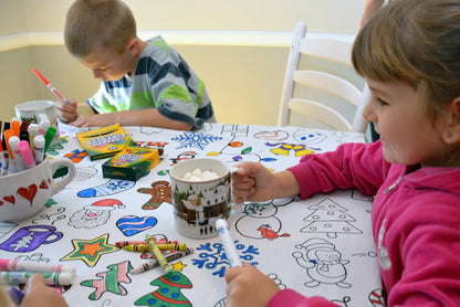 Animal Fun Design – Square Tablecloth 60”X60” – Interactive Coloring Tablecloth for Kids - Poly/Cotton Fabric – Washable and Reusable – DIY Activity for Children and Adults