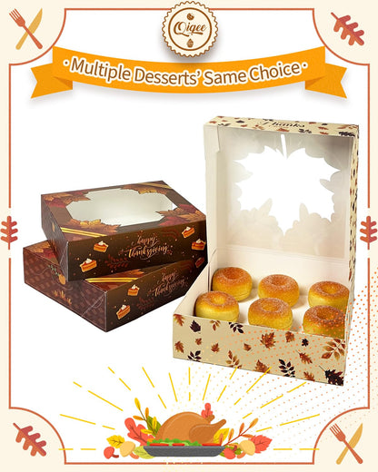 qiqee 8x8x2.5 Inch White Pastry Box With Window Donut Pie Boxes 12pcs Bakery Box (Auto-pop Up)
