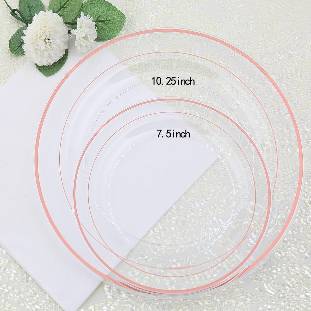 I00000 102 Pieces Gold Plastic Plates, Disposable Party Plates White Gold Rim, 51 Disposable Gold Dinner Plates 10.25 Inch and 51 Disposable Dessert Appetizer Elegant Fancy Wedding Plates 7.5 Inch