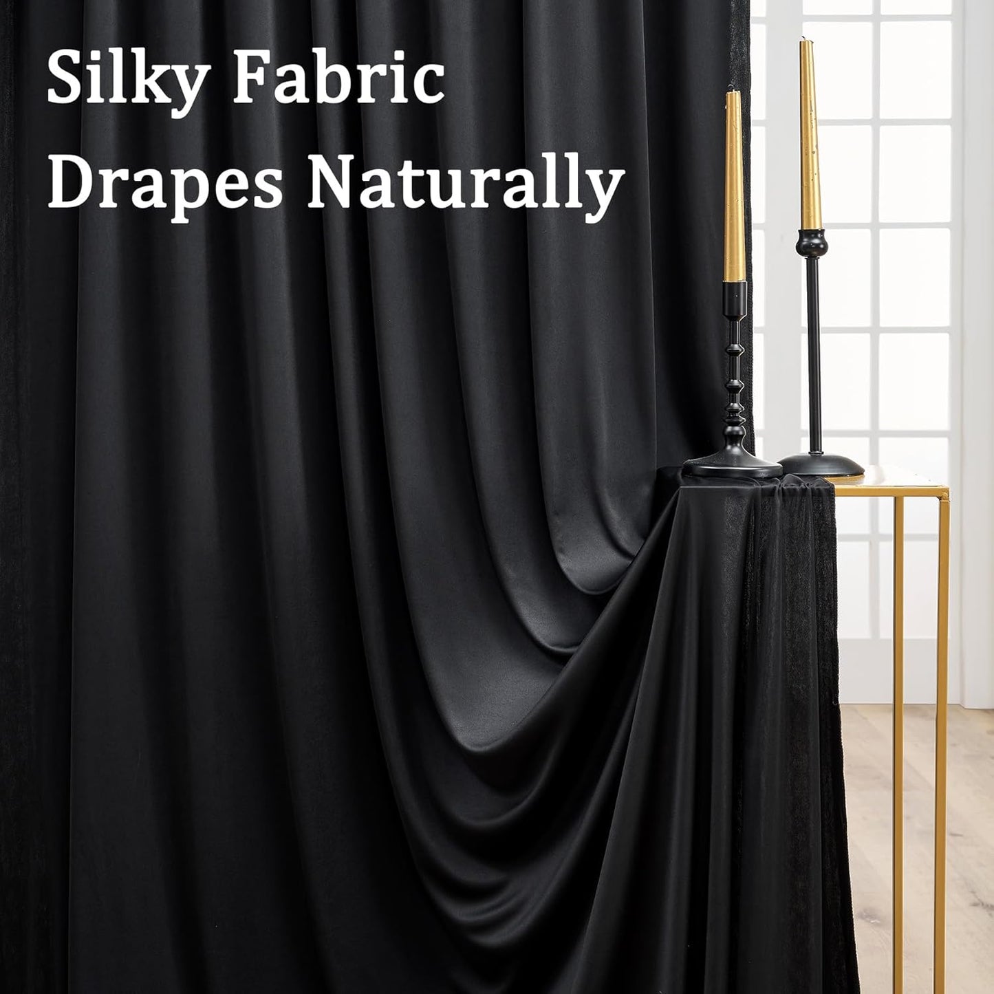 10ftx10ft Black Backdrop Curtains for Weddings Parties, Wrinkle Free 2 Panels Silky Polyester Photo Backdrop Drapes Back Drop Cloth Drapery for Birthday Mother'sDay Photography Background