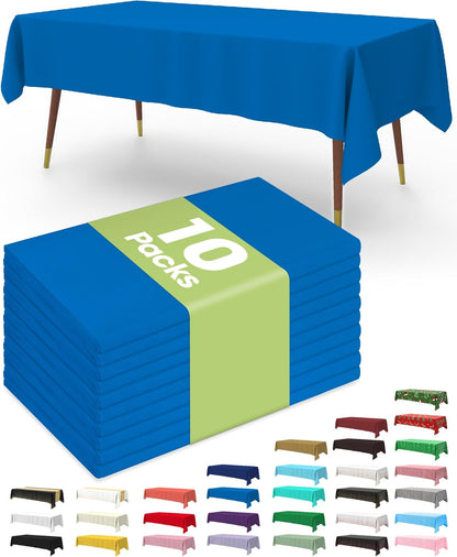 Pureegg Plastic Table Cloth 10 Pack, 54 x 108 Inch Disposable Table Cloths for Party, Picnic and Wedding, Rectangle, White - Colors A