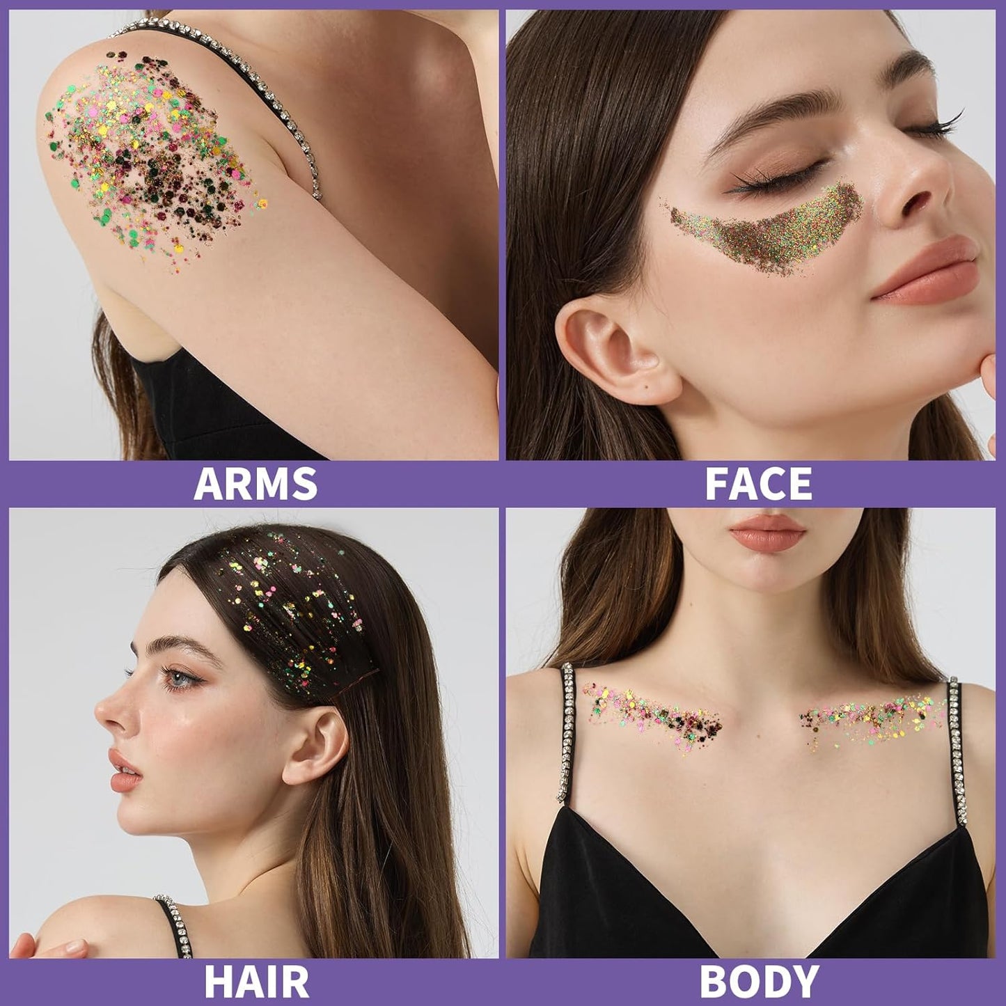 Teenitor 6 Colors Glow in The Dark Glitter Gel, Face Glitter Gel, Body Glitter Hair Glitter for Carnival Makeup UV Black Light Party Cheer Raves Festivals