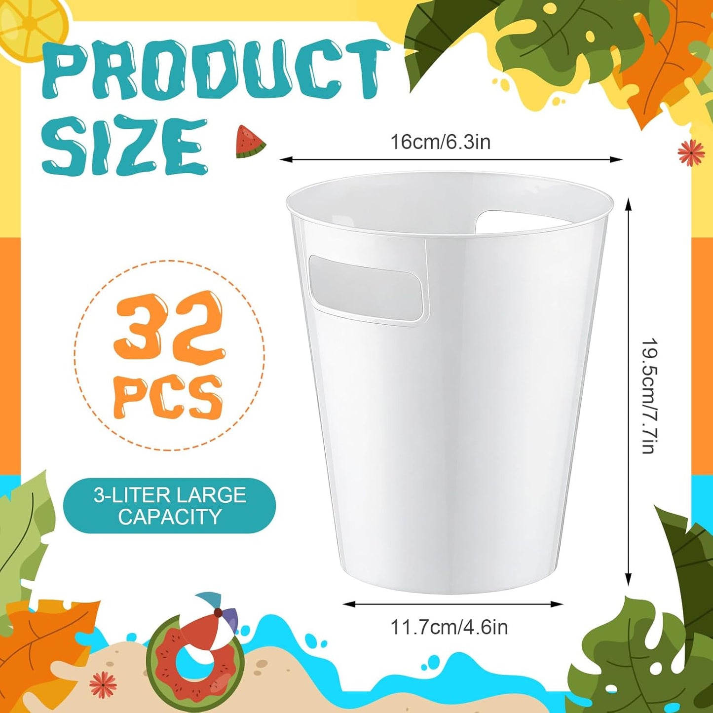meekoo 32 Pack Gold Ice Buckets for Parties, 3l Plastic Beverage Bucket with Handle, Large Drink Tub Cooler for Champagne, Wine, Beer, and Soda, Beverage Tubs for Wedding, Bar, Table Display