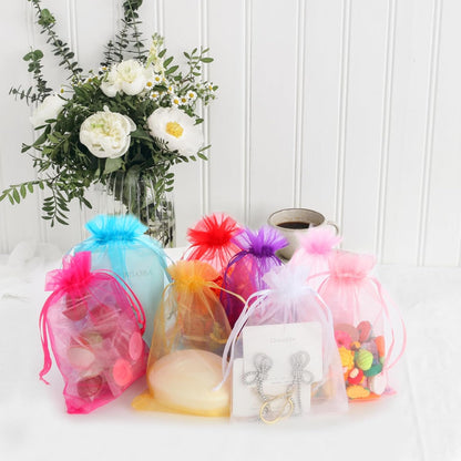 100PCS White Organza Bags, 4x6 Inch Small Mesh Bags Drawstring, Jewelry Gift Bags for Easter, Party, Festival, Bathroom Soaps, Makeup