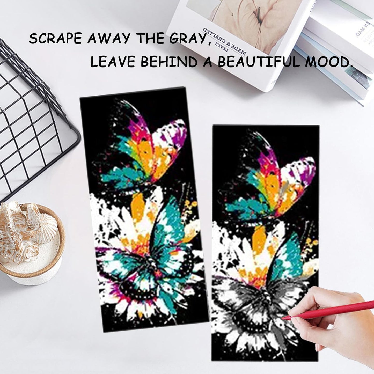 Scratch Art Bookmarks Kit, 24 Sheet Paper with Scratching Tools for DIY Party Favors, Christmas Stocking Stuffers