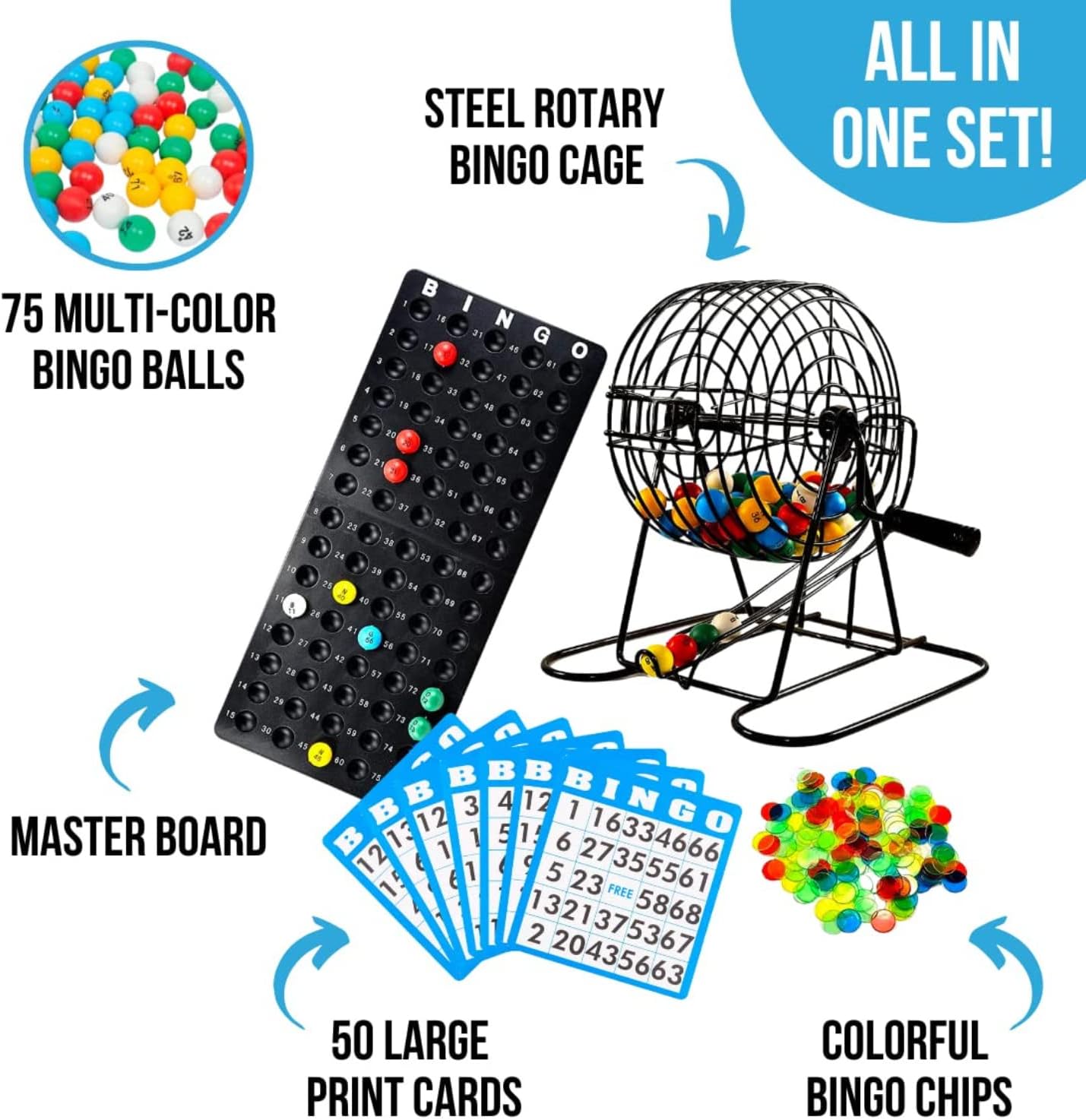 Regal Games Deluxe Bingo Game Set with Cage, Board, Balls, 18 Cards, and Chips