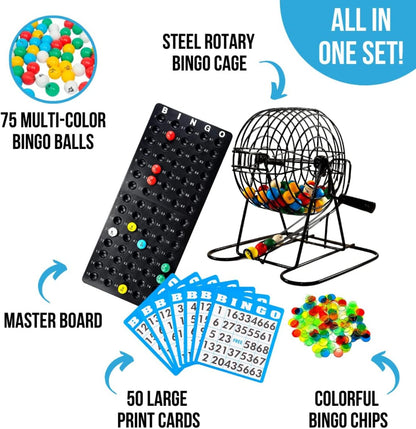 Regal Games Deluxe Bingo Game Set with Cage, Board, Balls, 18 Cards, and Chips