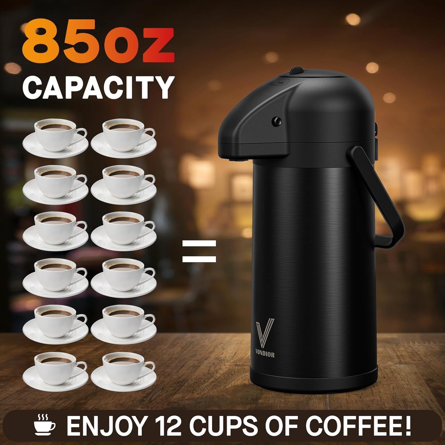 Coffee Carafe for Keeping Hot - 102oz/3L Airpot Coffee Dispenser with Pump - Insulated Stainless Steel Hot Beverage Dispenser for Parties - Thermal Carafe for Hot Drinks Water Tea Chocolate