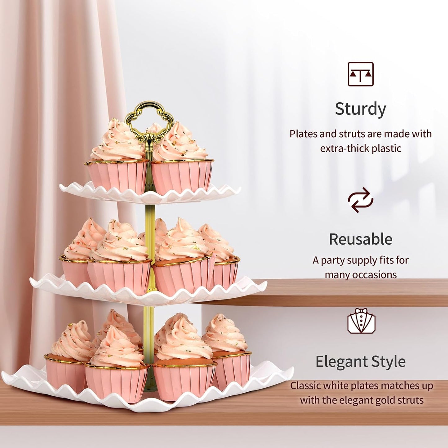 NWK 5 Piece Cake Stand Set with 2 x Large 3-Tier Cupcake Stands, 3 x Appetizer Trays, for Wedding Birthday Baby Shower Tea Party Decorations (White)