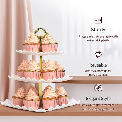 NWK 5 Piece Cake Stand Set with 2 x Large 3-Tier Cupcake Stands, 3 x Appetizer Trays, for Wedding Birthday Baby Shower Tea Party Decorations (White)