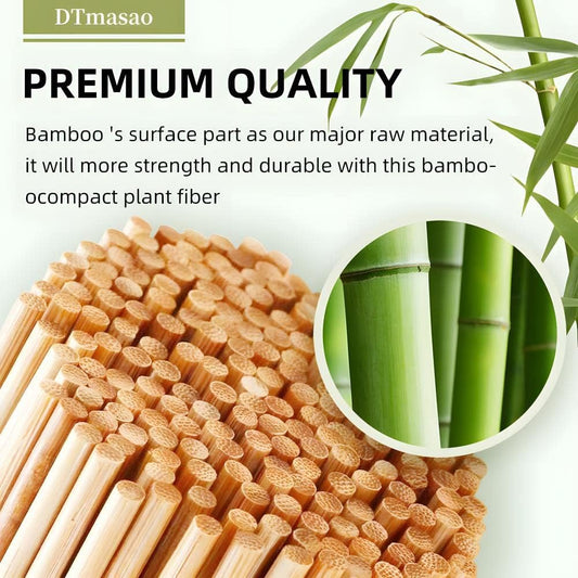 DTmasao 200PCS 12 inch Bamboo Skewers for Wooden Sticks， BBQ，Appetiser，Fruit，Cocktail，Kabob，Chocolate Fountain，Grilling，Kitchen，Crafting and Party. Φ=3mm, More Size Choices 6"/8"/10"/12"/36"