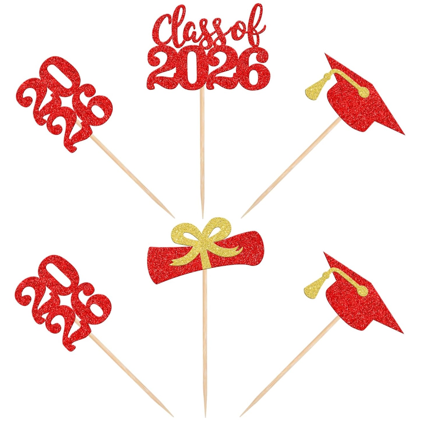 36 PCS 2026 Graduation Theme Cupcake Toppers Glitter Class of 2026 Grad Cap Diploma Cupcake Picks 2026 Graduation Theme Party Cake Decorations Supplies Deep Blue