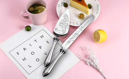 Cake Knife and Server Set,18/10 Stainless Steel Cake Cutting Set, Sweet Love Cake Serving Set Perfect For Wedding, Birthday,Home, Parties and Events